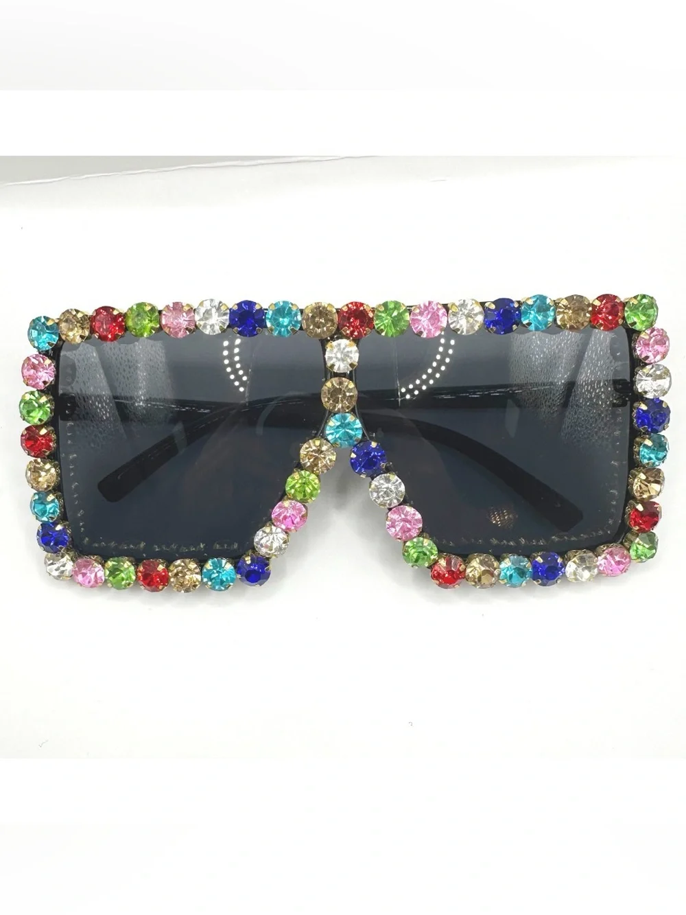 Multicolor Crystal-Embellished Square Sunglasses